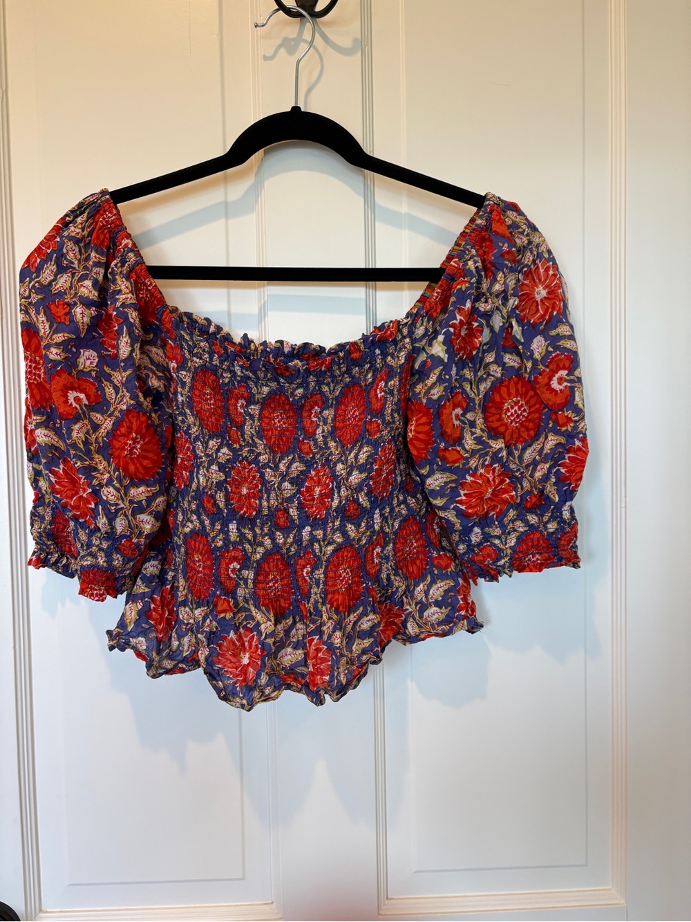 Velvet Floral Smocked Crop Top